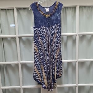 India Boutique Blue and Gold Patterned Midi Dress